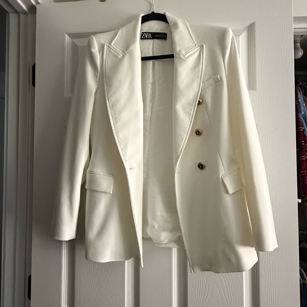 Zara White Blazer Tailored Suit Jacket